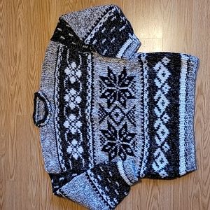 Wool Sweater Mock Neck Chunky Hand Knit Fair Isle Nordic Snowflake Vintage Sz XL
